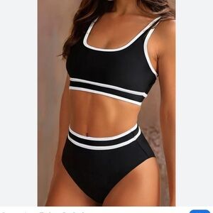 Black and White Two Pieces Bikini with Sporty Trim